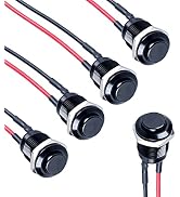 DMWD 5pcs 12mm Momentary Push Button Switch High Round Head with Pre-soldered Wire Aluminium 1NO ...