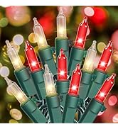 YOUNGAR Clear Christmas Lights Outdoor, 13FT Red&amp;Clear Approved Christmas Tree Lights with Green ...