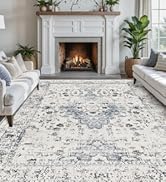 LUMI 8x12 Area Rug, Washable Soft Moroccan Non Slip Vintage Rug, Non Shedding Low Pile Rug, Flora...