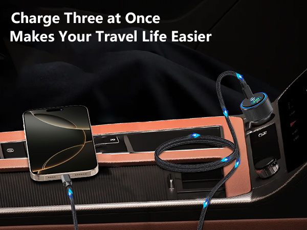 MFi Certified 3-Port 67W USB-C + USB-A Power Cigarette Lighter iPhone 16 Car Charger Fast Charging