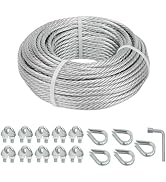hannger Galvanized Steel Wire Rope Cable, 3/16” Galvanized Steel Cable with Rope Clamp and Thimbl...