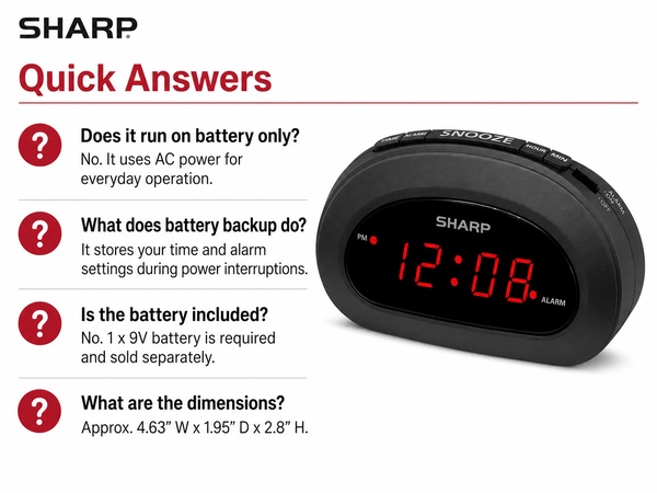 Digital alarm clock with large display, snooze and adjustable brightness for bedroom nightstand