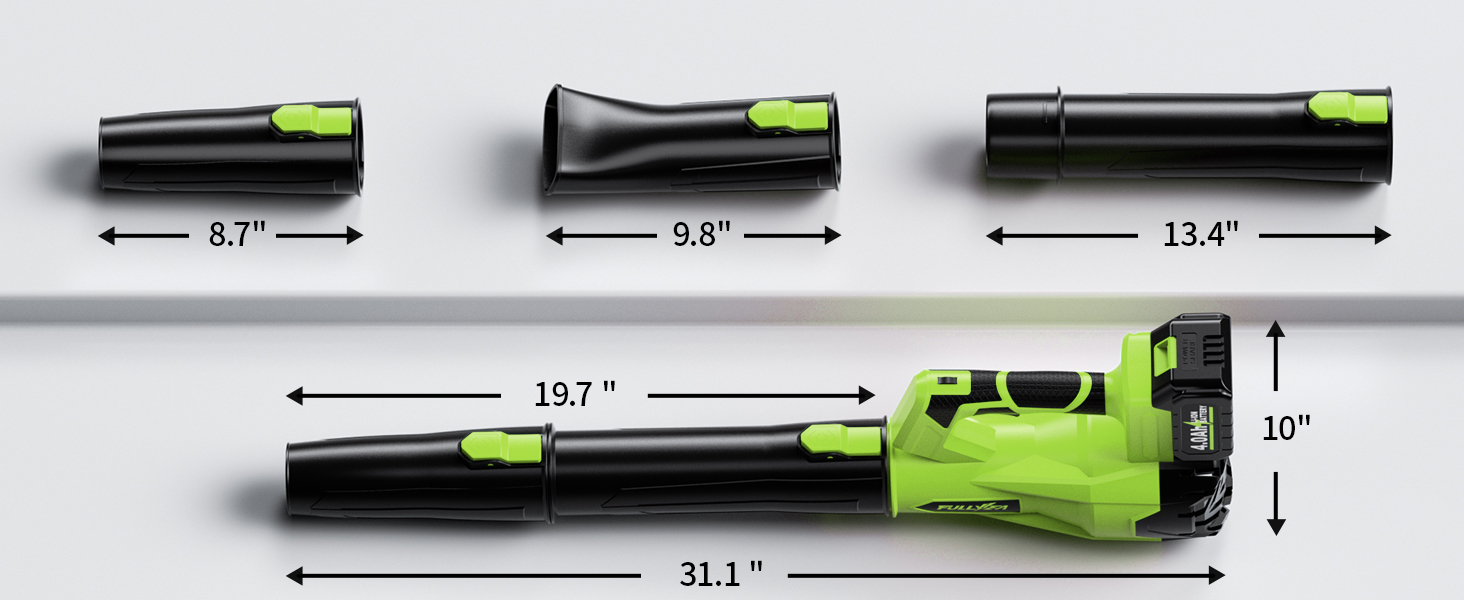 Electric Leaf Blower Cordless with 3 Tubes, 2 x 4.0Ah Batteries, Charger