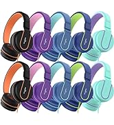 AILIHEN Kids Headphones Bulk 10-Pack for K-12 School Classroom, On-Ear Wired Headset with Microph...