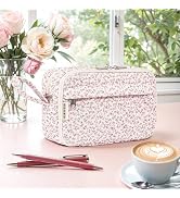 WOBAGMEN Quilted Pencil Pouch, Pink Floral, Girls Women | Large, Compartments, Cute Aesthetic, Or...