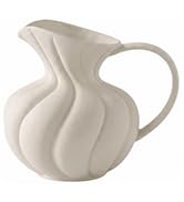 Zormon White Ceramic Pitcher Vase with Handle, Modern Farmhouse Jug Flower Vase for Home Decor, C...