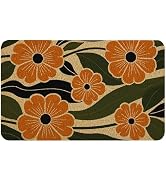 Cabana Bro Boho Abstract Floral Door Mat, Mid Century Modern Orange Flower Botanical Doormat for ...