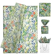LIAPAWPAW Floral Tissue Paper, Green Botanical Gift Wrapping Paper with Tulip &amp; Lily Prints, Eleg...