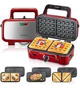 FOHERE Waffle Maker 3 in 1 Sandwich Maker 1200W Panini Press With Removable Plates and 5-gear Tem...