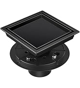 Square Shower Drain 6 Inch Matte Black with Reversible Flat &amp; Tile Insert Cover, EXF Stainless St...
