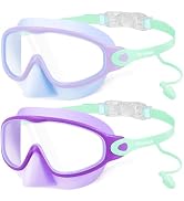 Vvinca Kids Swim Goggles with Nose Cover &amp; Attached Earplugs, Anti-Fog Wide View Swimming Goggles...