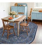 Dark Blue Oval Rug for Under Kitchen Table - Vintage Floral Forest Washable Mat for Dining Room, ...