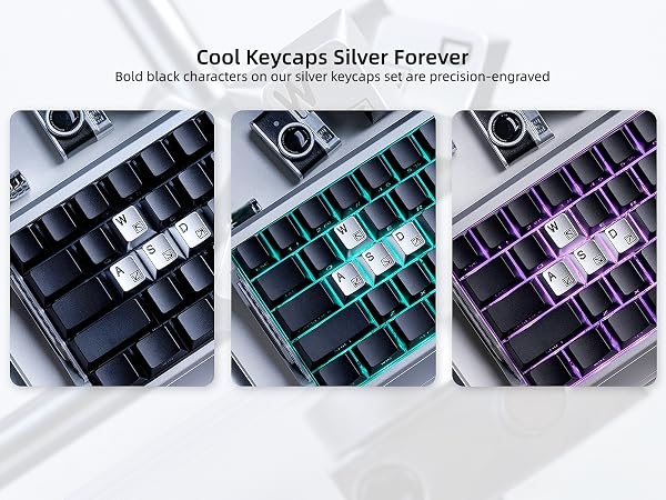 Aluminum Custom Keycaps,Silver CMC Cherry Profile Custom Keycaps 4 Keys W/A/S/D Keys Keyboard Caps