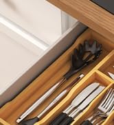 Lifewit Silverware Drawer Organizer, Expandable Utensil Tray for Kitchen, Bamboo Flatware and Cut...
