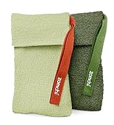 Identical to Image 1 - Two washcloths or cleaning cloths in light mint and dark forest green colors, with orange and green fabric tags, shown from multiple angles.
