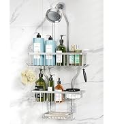 YASONIC Never-Rust Aluminum Hanging Shower Caddy – Over-the-Showerhead Organizer with 10 Hooks fo...