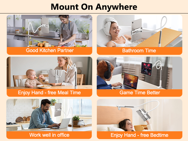 SCENEIN Gooseneck Tablet Holder for Bed, Flexible Long Arm Tablet Mount Stand for Reading in Bed