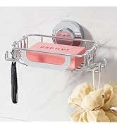 TAILI Soap Dish Holder with Hooks, Bar Soap Tray Saver Suction Cup with Razor Holder for Shower W...