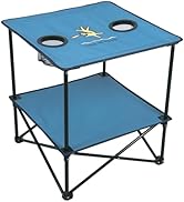 Life is Good 22” Square Compact Outdoor Folding Table with Cup Holders and Carry Bag for Beach, C...