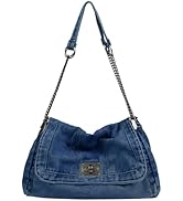 Denim Tote Bag for Women Fashion Adjustable Chain Shoulder Handbag Crossbody Bag Retro Zipper Hob...