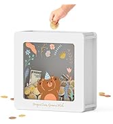 Summidate Wooden Money Saving Box, Clear Window Cash Vault Savings Box with DIY Stickers, Persona...
