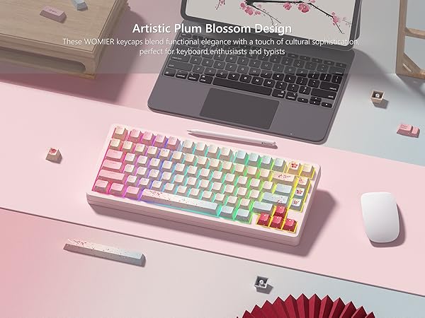 Pink Keycaps 60 65 75 100 Percent, Cute Japanese Keycaps with Shine Through
