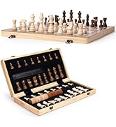 15" Wooden Chess Set | Folding Board, 2 Extra Queens | Magnetic Chess Board Set for Adults &amp; Kids...