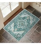 Collive Indoor Door Mat Retro Floor Mat, Non Slip Washable Doormat Quickly Absorb Green Welcome M...