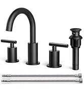 FORIOUS Matte Black Bathroom Faucet 3 Hole, 8 Inch Widespread Bathroom Faucet Black with Metal Po...