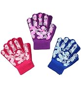 EvridWear Boys Girls Magic Stretch Gripper Gloves 3 Pair Pack Assortment, Kids One Size Winter Wa...