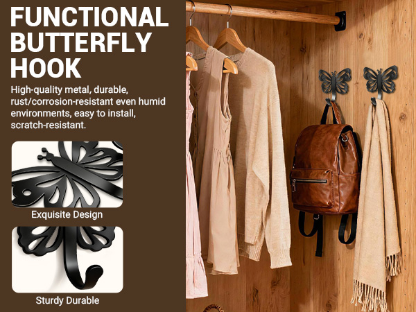 Butterfly Design Wall Hooks for Towel and Coat