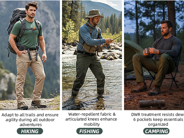 Men's Tactical Cargo Pants Stretch Lightweight Waterproof Work Hiking Outdoor Casual Pants