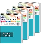 WINNER 9" x 12" Sketch Book 4 Pack, 400 Sheets Spiral Bound Art Sketchbook, 68lb/100gsm White Aci...