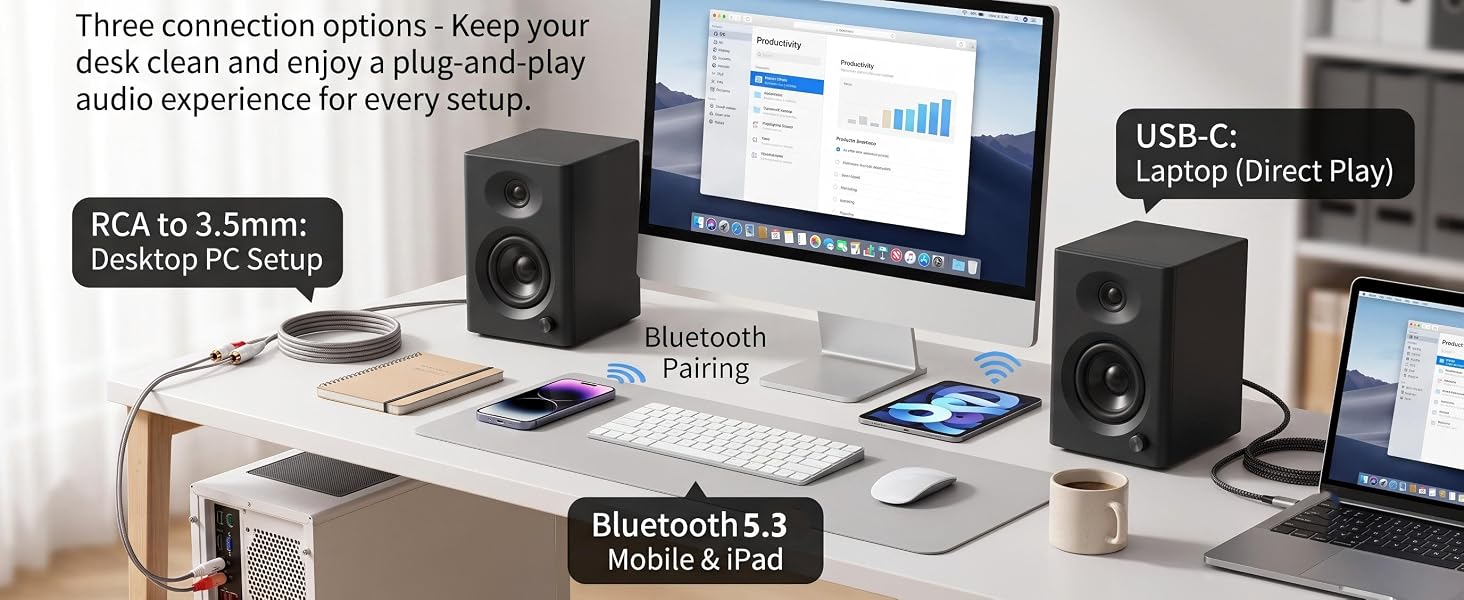 black 3 inches computer speakers with multiple connections
