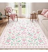 GENIMO Area Rugs 5X7 for Living Room Bedroom, Machine Washable Non Slip Flower Bow Rug, Low Pile ...