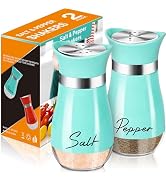 Salt and Pepper Shakers Set,4 oz Glass Bottom Salt Pepper Shaker with Stainless Steel Lid for Kit...