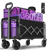 Collapsible Foldable Wagon Cart,360Lbs Collapsible Wagon Cart with Wheels Portable,Outdoor Utilit...