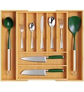 oridom Large Premium Bamboo Silverware Organizer - Expandable Drawer Organizer &amp; Utensil Organize...