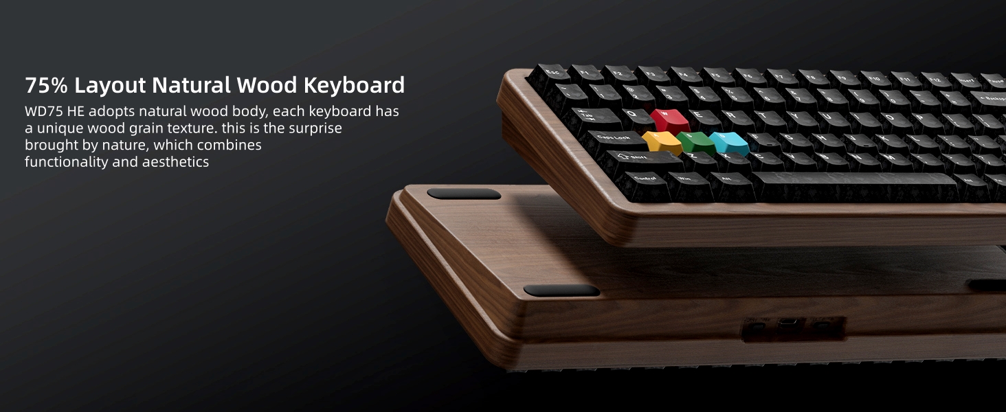 75% Hall Effec Keyboard Wood, Mechanical Keyboard Wireless Rapid Trigger Gaming Custom Keyboard