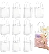 MAQIHAN 10 PCS Clear Bags for Gift - PVC Goodie Bag with Handles Reusable Transparent Plastic Sho...
