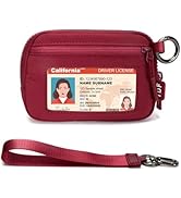 Burgundy wallets for women—wristlet wallet with keychain loop, card slot; stylish keychain wallet