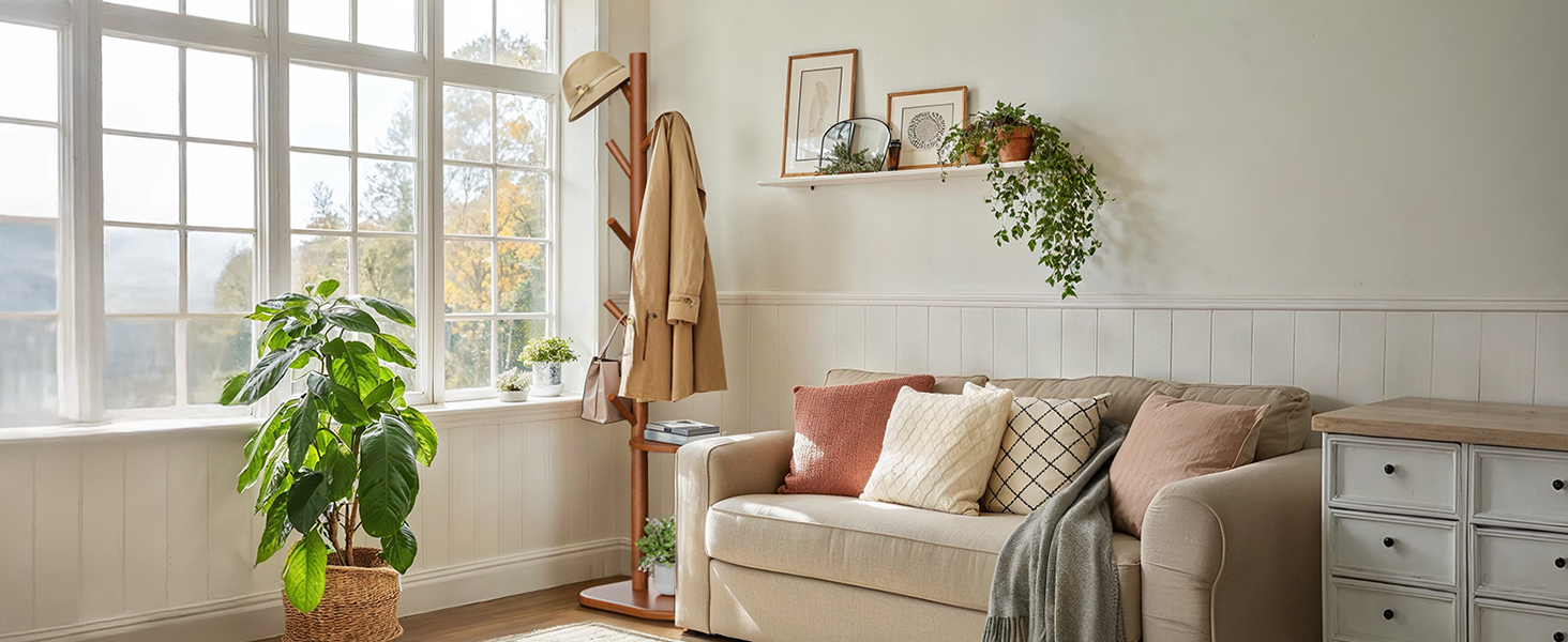 coat rack tree freestanding hat rack hall tree with shelf entryway hallway bedroom PIFCR11BR