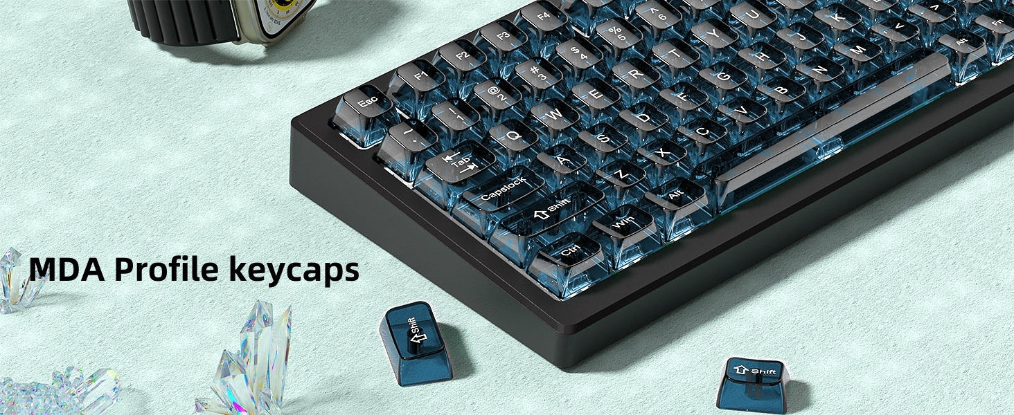 Haze Blue Clear keycaps,Transparent MDA keycaps,Ceramic Jelly Key caps Set,Shine Through Key caps