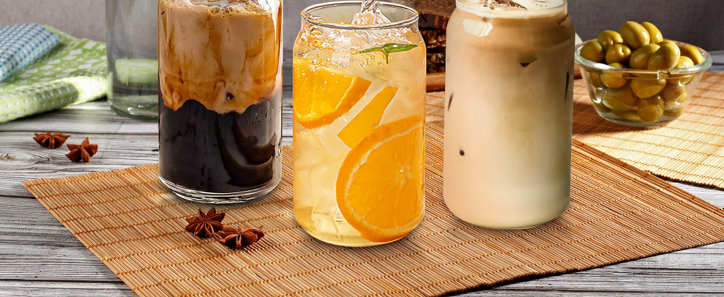 glass can cup with lid and straw
