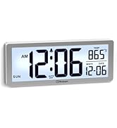 Soobest 8.5 Inch Digital Wall Clock Battery Operated with Backlight, Temperature, Date, Day &amp; Aut...