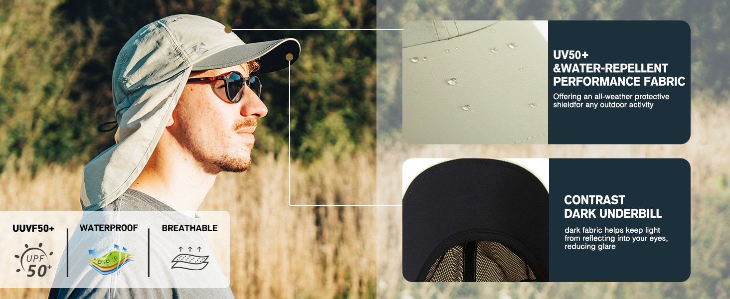 waterproof upf spf uv50 brim sun cap