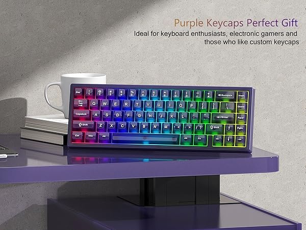 Womier Keyboard Keycaps Jelly, Purple Cute Keycaps, Transparent Clear Custom Key Cap