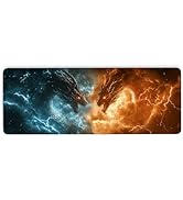 Large Gaming Mouse Pad, Ice Dragon Fighting Fire Dragon Desk Mousepad with Stitched Edges and Sof...