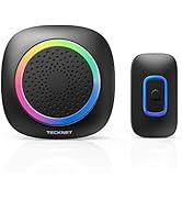 TECKNET Wireless Doorbell, Portable Doorbell with RGB Light, Battery Powered IP66 Waterproof Cord...