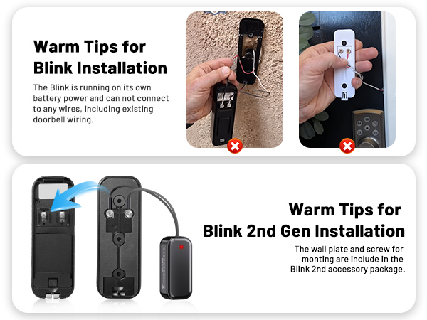 Text reads 'Warm Tips for' and 'Blink Installation'. Installation guide showing step-by-step instructions with black device mounting procedures.